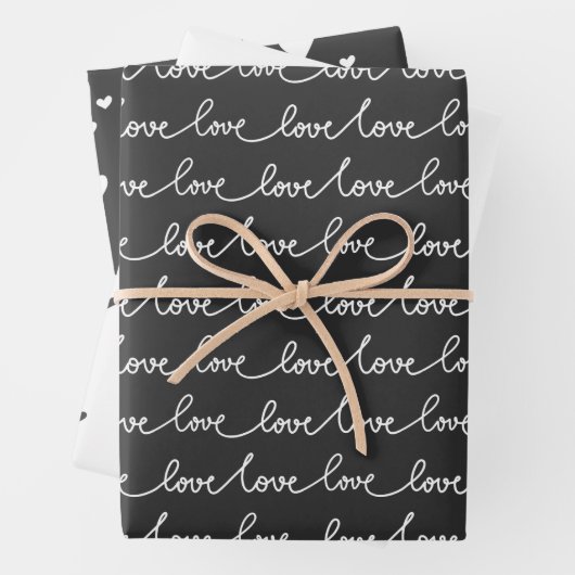 黒モダンミニマルと白のバレンタイン ラッピングペーパーシート (インサイチュ)