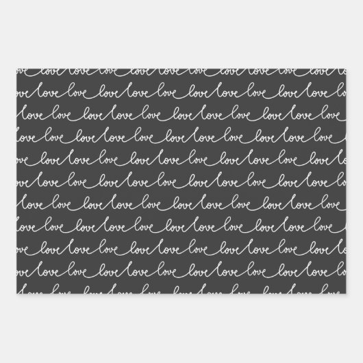 黒モダンミニマルと白のバレンタイン ラッピングペーパーシート (正面)