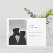 黒モダンミニマルと白の写真日付を保存 招待状 (スタンド正面)