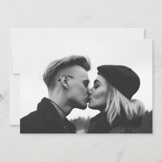 黒モダンミニマルと白の写真日付を保存 招待状 (裏面)