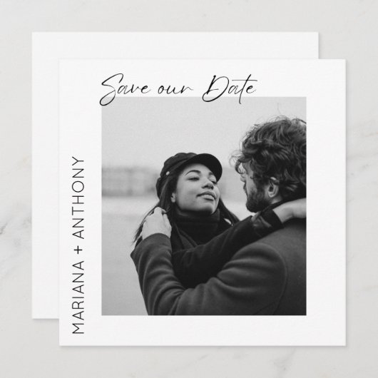 黒モダンミニマルと白の写真 セーブザデート (正面/裏面)