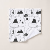 黒モダンミニマルと白の落書きパターン バスタオルセット (ウォッシュタオル)