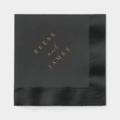 黒モダンミニマルと金ゴールド結婚の 箔ナプキン (正面)