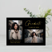 黒モダンミニマルと金ゴールド2 Photo Gradation 箔招待状 (立ち正面)