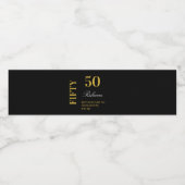 黒モダンミニマルと金ゴールド50th誕生日パーティー ペットボトルラベル (シングルラベル)