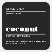 黒モダンミニマルろうそく製品ラベル スクエアシール (正面)