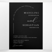 黒モダンミニマルアーチ写真QRコード結婚s 三つ折り招待状 (内部中)