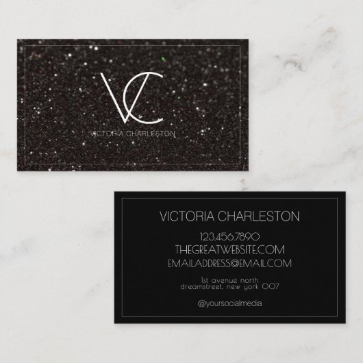 黒モダンミニマルグリッター 名刺 (正面/裏面)