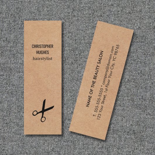 黒モダンミニマルシザークラフト紙ヘア スキニー名刺