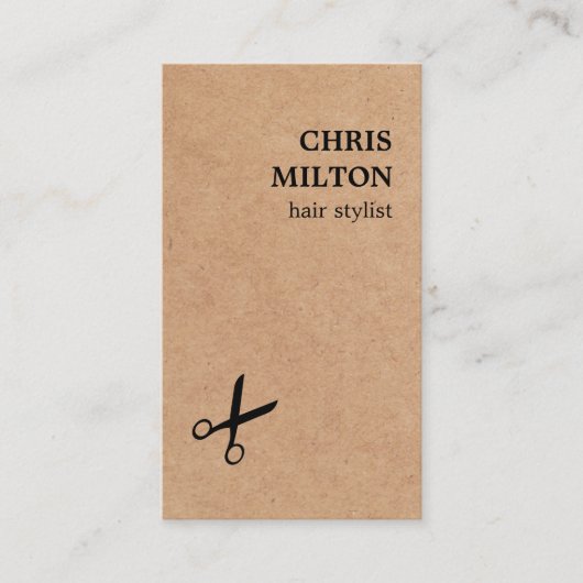 黒モダンミニマルシザークラフト紙ヘア 名刺 (正面)