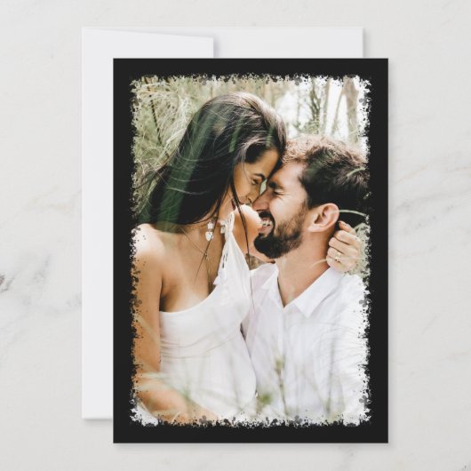 黒モダンミニマルタイポグラフィ写真結婚の セーブザデート (裏面)