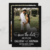 黒モダンミニマルタイポグラフィ写真結婚の セーブザデート (正面/裏面)