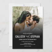 黒モダンミニマルタイポグラフィ写真結婚の 招待状 (裏面)