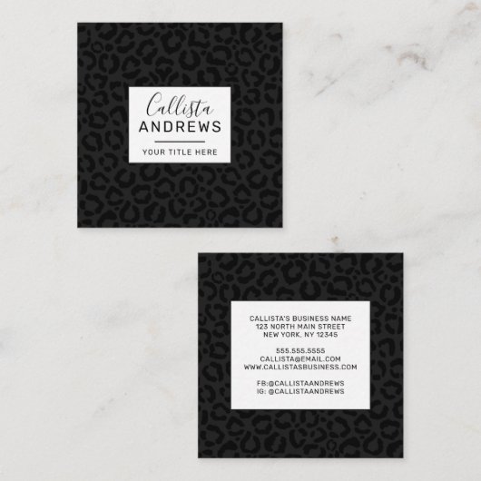 黒モダンミニマルヒョウ印刷 スクエア名刺 (正面/裏面)
