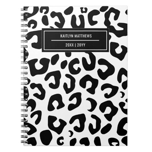 黒モダンミニマルヒョウ印刷 ノートブック (正面)
