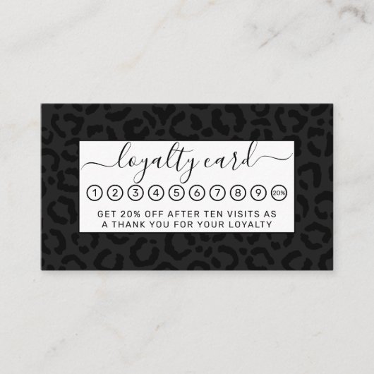 黒モダンミニマルヒョウ印刷 ロイヤリティカード (正面)