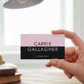 黒モダンミニマルピンク幾何学模様モノグラムQR 名刺