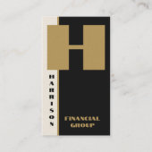 黒モダンミニマルモノグラム垂直QRコード 名刺 (正面)