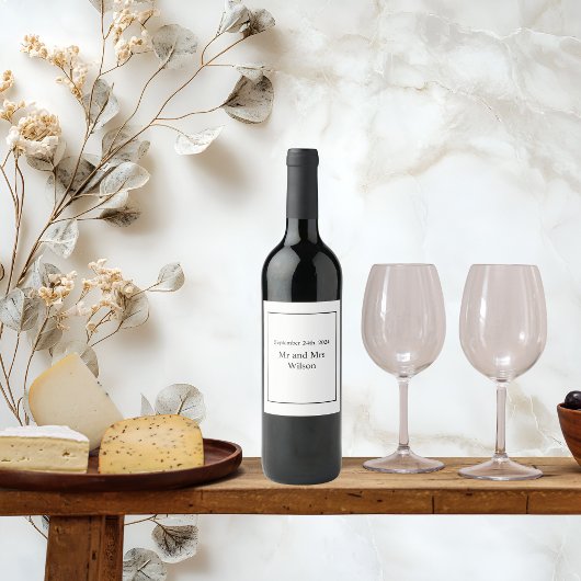 黒モダンミニマルワインラベルに白 ワインラベル