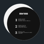 黒モダンミニマル円のメ結婚ニュー メニュー<br><div class="desc">このメコンテンポラリーニュー結婚デザインは、フォントとクリーンなデザインに結婚お客様の食事のシンプルコースを備えお洒落ている。この黒無地の円のメニューカードは確かに群衆から目立つ。モダンのタイポグラフィとメニュモダンー結婚デザインすべての要素はカスタマイズ可能：文字、背景、色。背面の名前と日付を編集する – または単にもしは、のイベントではない場合にこのラウンドメニューカードを使用する削除結婚する。</div>