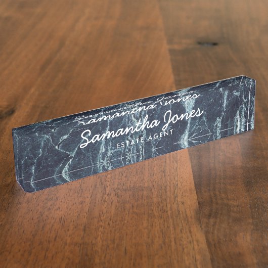 黒モダンミニマル大理石クラシック製パーソナライズされた品 デスクネームプレート (側面)