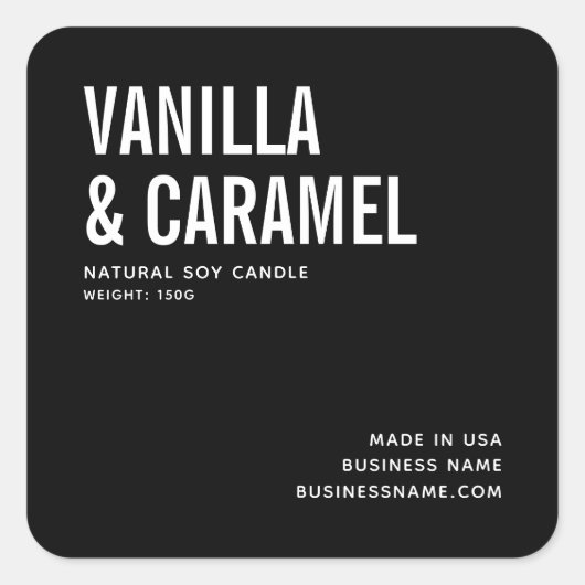 黒モダンミニマル大豆蝋燭製品ラベル スクエアシール (正面)