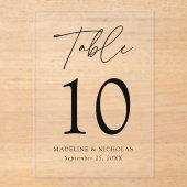 黒モダンミニマル字アクリルテーブル番号 アクリル招待状 (正面)