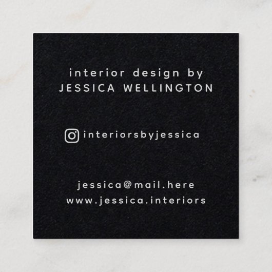 黒モダンミニマル灰色モノグラム内装デザイン スクエア名刺 (裏面)