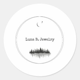 黒モダンミニマル白の森の月 ラウンドシール