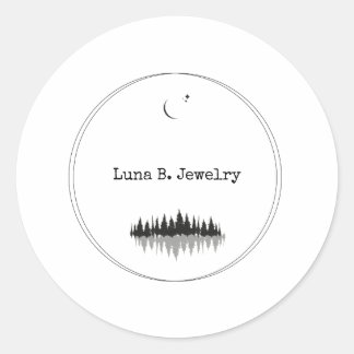 黒モダンミニマル白の森の月 ラウンドシール