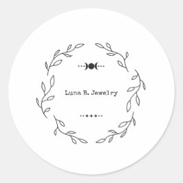 黒モダンミニマル白の森の月 ラウンドシール