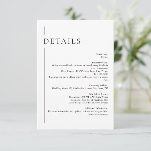 黒モダンミニマル白の結婚詳細 エンクロージャーカード (スタンド正面)