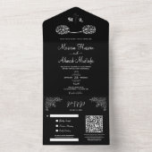 黒モダンミニマル白イスラムフローラニカ オールインワン招待状 (内側)
