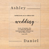 黒モダンミニマル白エレガントな結婚式 アクリル招待状 (正面)