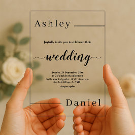 黒モダンミニマル白エレガントな結婚式 アクリル招待状