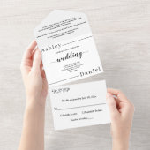 黒モダンミニマル白エレガントな結婚式 オールインワン招待状 (貼ってはがせる)