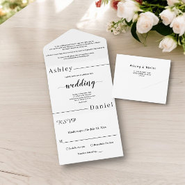 黒モダンミニマル白エレガントな結婚式 オールインワン招待状