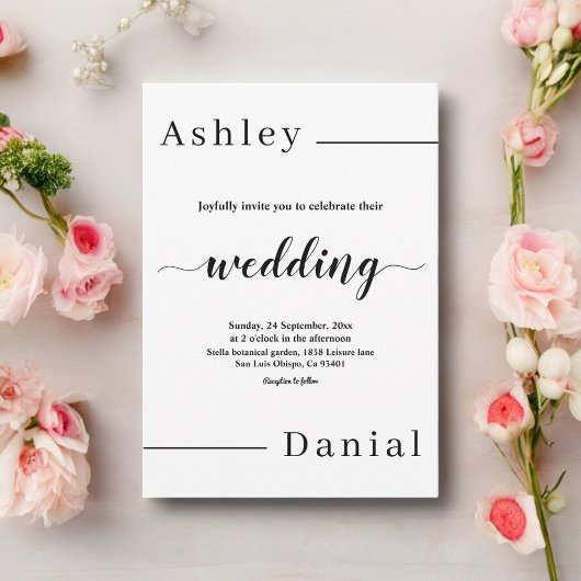 黒モダンミニマル白エレガントな結婚式 招待状