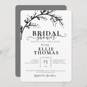 黒モダンミニマル白ブライダルシャワー 招待状 (正面/裏面)