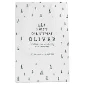 黒モダンミニマル白初めてのクリスマス ミディアムペーパーバッグ (正面)