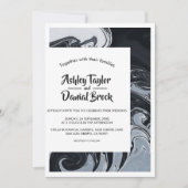 黒モダンミニマル白抽象芸術結婚 招待状 (正面)