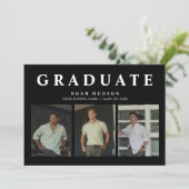 黒モダンミニマル白3枚の写真卒業 招待状 (スタンド正面)