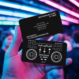 黒モダンミニマル白dj音楽ターンテーブル 名刺