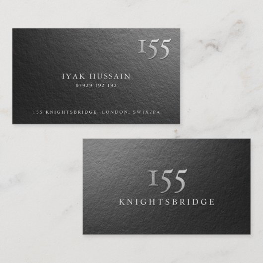 黒モダンミニマル箔と銀箔のエンボスロゴ 名刺 (正面/裏面)