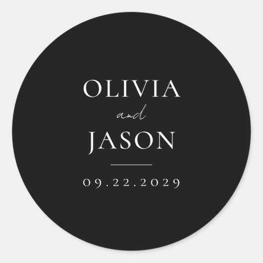 黒モダンミニマル結婚の ラウンドシール (正面)