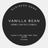 黒モダンミニマル自家製キャンドル製品ラベル ラウンドシール (正面)