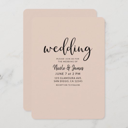 黒モダンミニマル色タイプ結婚ANY COLOR 招待状 (正面/裏面)