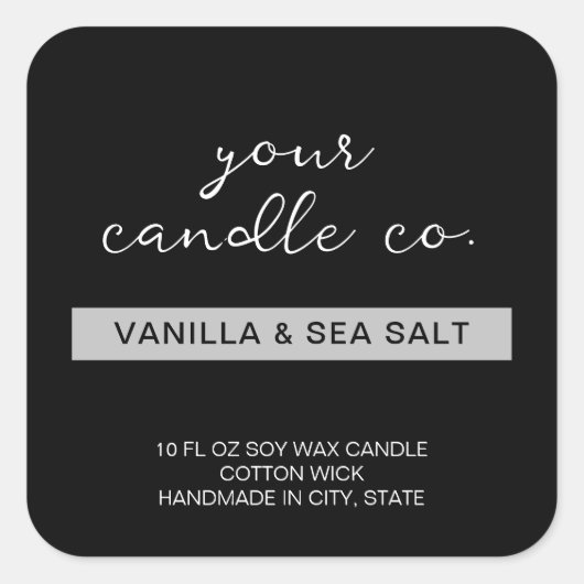 黒モダンミニマル蝋燭ラベル スクエアシール (正面)