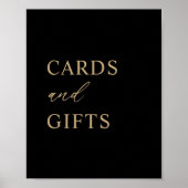 黒モダンミニマル金ゴールドウェディングカードとプレゼント ポスター (正面)