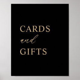 黒モダンミニマル金ゴールドウェディングカードとプレゼント ポスター